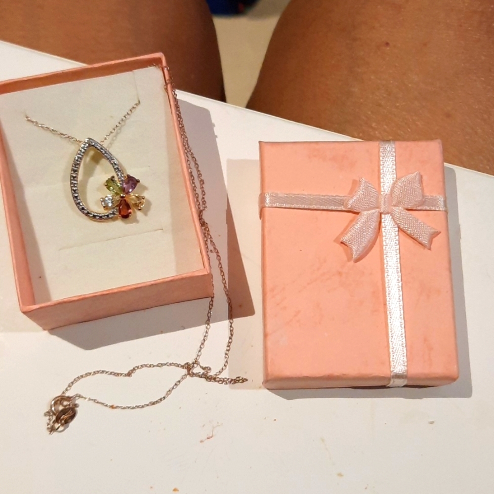 NIB SOLID 14K YELLOW GOLD OVER STERLING SILVER GENUINE GEMS NECKLACE TEARDROP 🌼